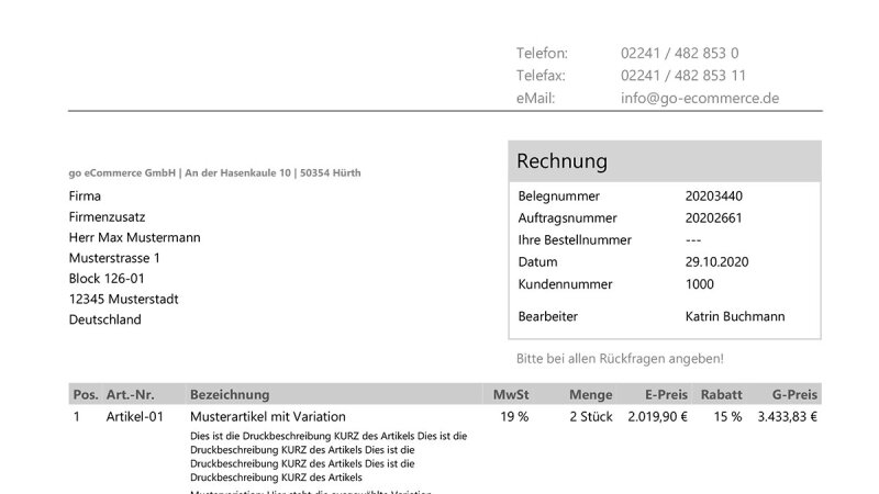 Rechnungsvorlage EXCELLENT 2.0 - Deutsch